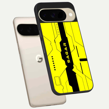  Circuit CYBERPUNK Custom Name phone case For Google Pixel 9 showing premium glass back cover with detailed artwork