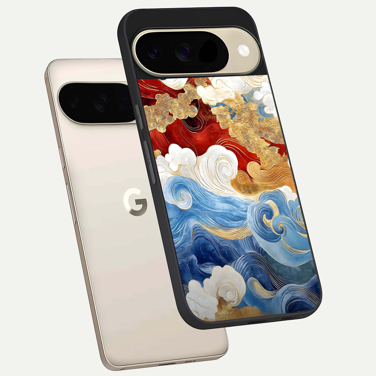  Colored Waves phone case For Google Pixel 9 showing premium glass back cover with detailed artwork