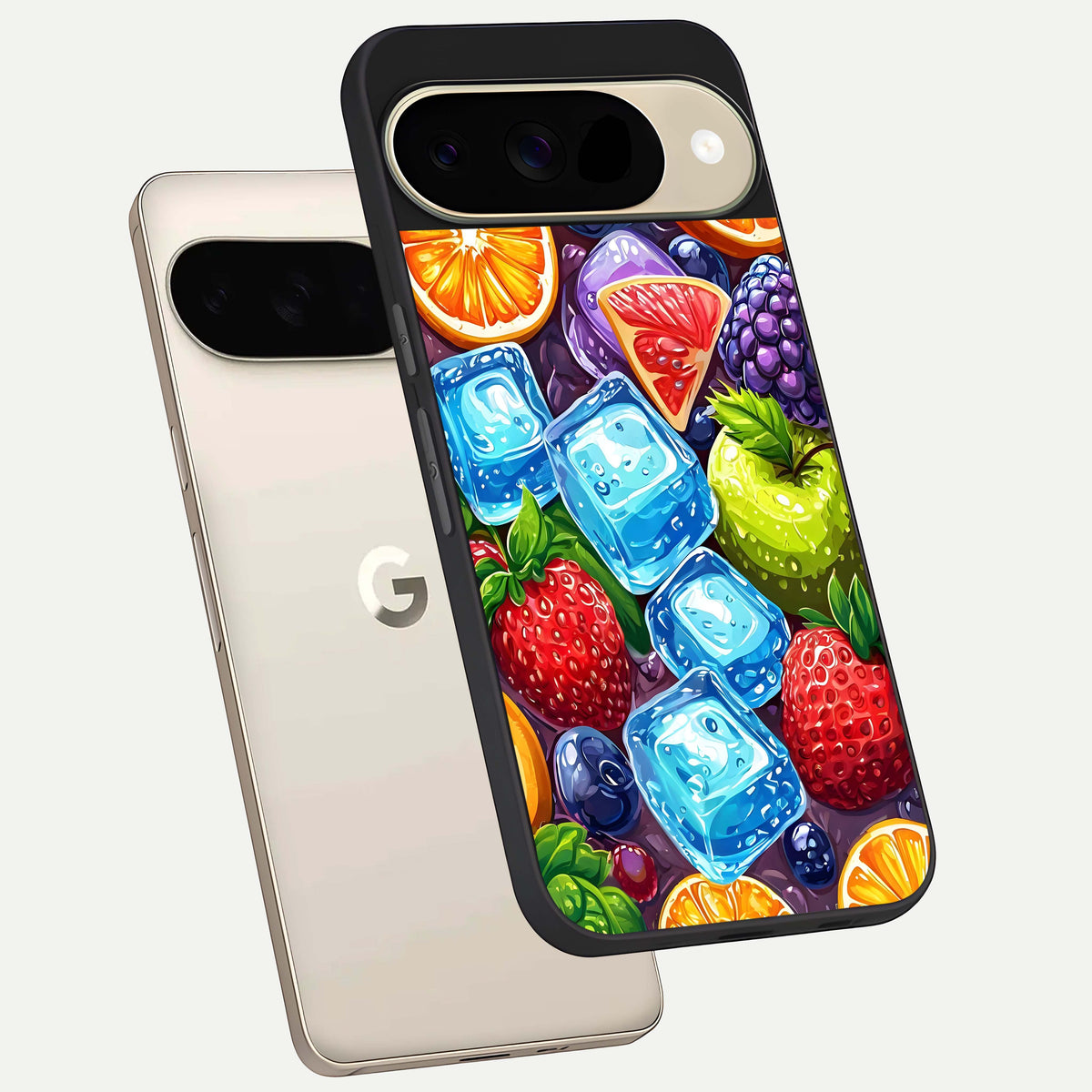  Colorful Fruits with Ice phone case For Google Pixel 9 showing premium glass back cover with detailed artwork