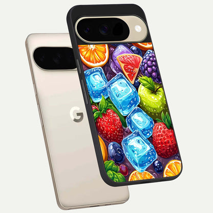 Colorful Fruits with Ice phone case For Google Pixel 9 showing premium glass back cover with detailed artwork