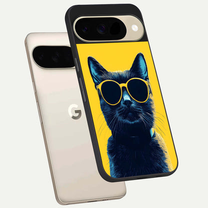 Cool Cat Vibes phone case For Google Pixel 9 showing premium glass back cover with detailed artwork