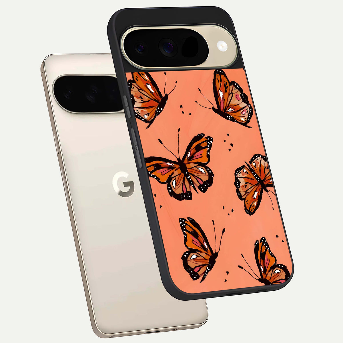  Coral Wing Butterfly phone case For Google Pixel 9 showing premium glass back cover with detailed artwork