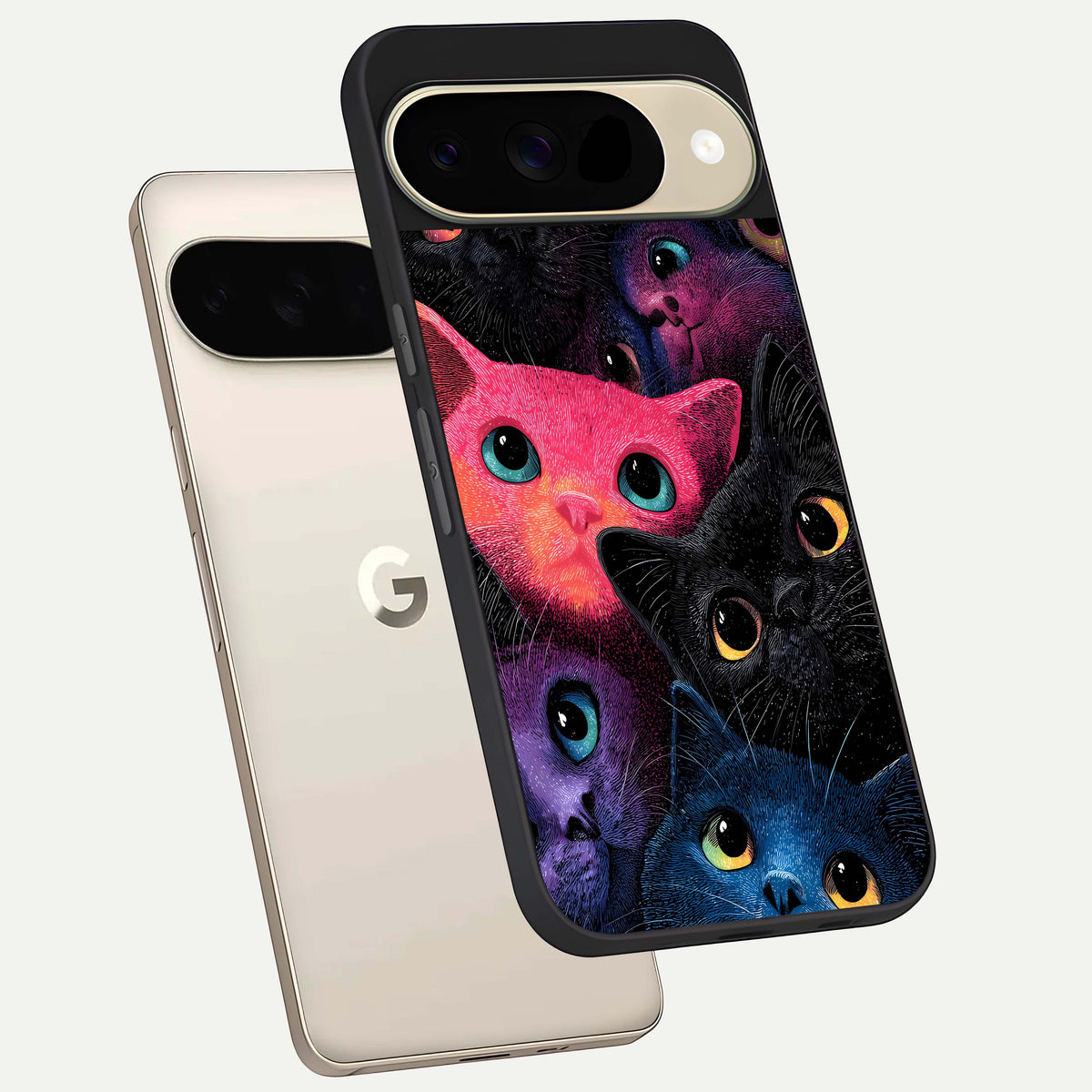  Cosmic Cats Dreams phone case For Google Pixel 9 showing premium glass back cover with detailed artwork
