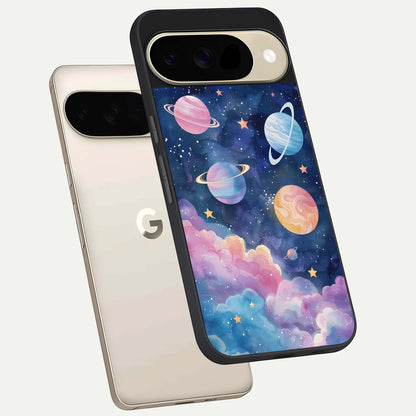 Cosmic Planet Dreams phone case For Google Pixel 9 showing premium glass back cover with detailed artwork