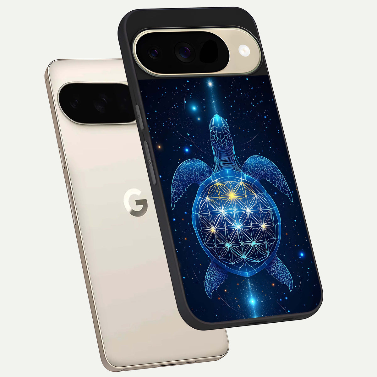  Crimson Blue Turtle phone case For Google Pixel 9 showing premium glass back cover with detailed artwork