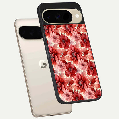  Crimson Love Petals phone case For Google Pixel 9 showing premium glass back cover with detailed artwork