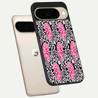  Crimson Paisley Charm phone case For Google Pixel 9 showing premium glass back cover with detailed artwork