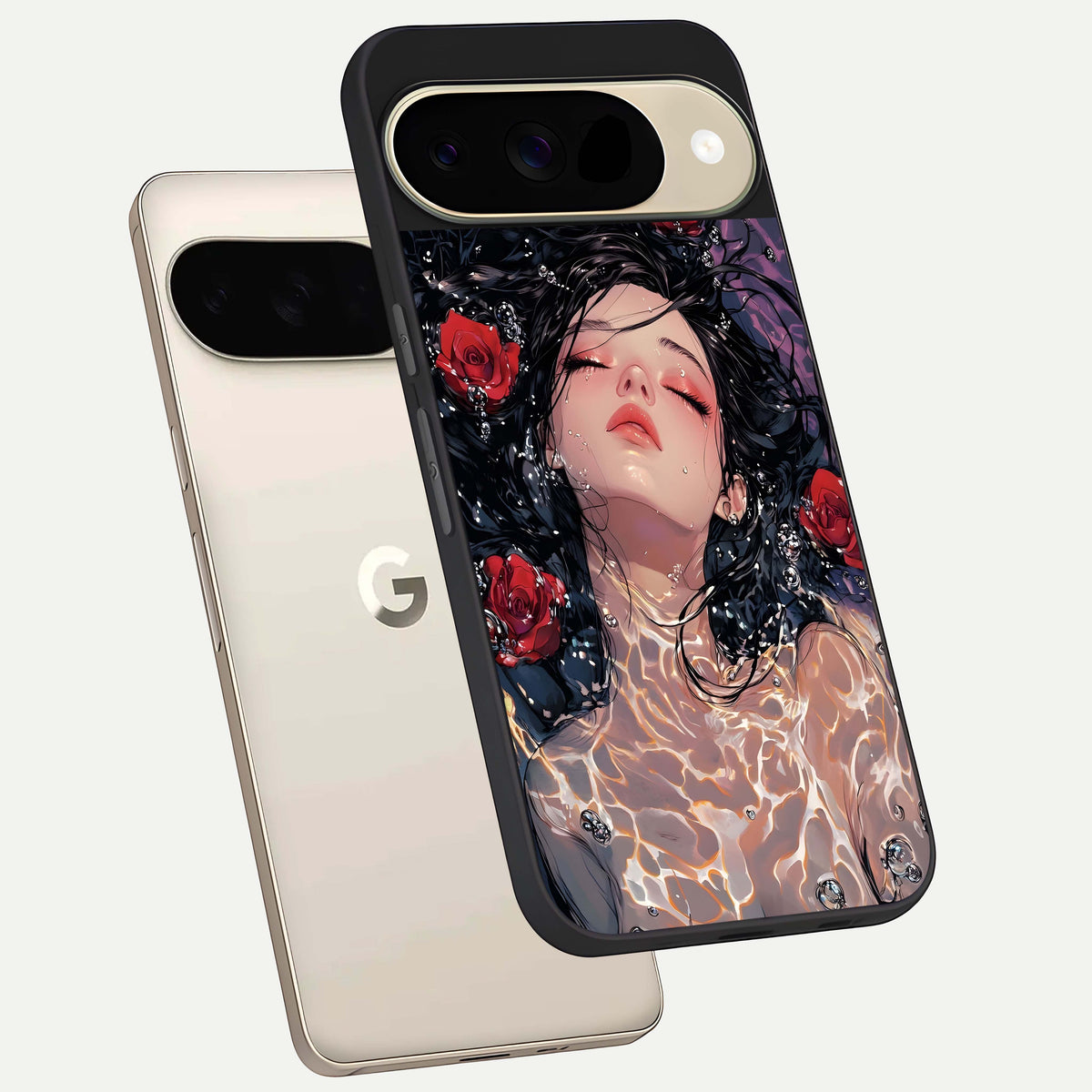  Crimson Rose Serenity phone case For Google Pixel 9 showing premium glass back cover with detailed artwork