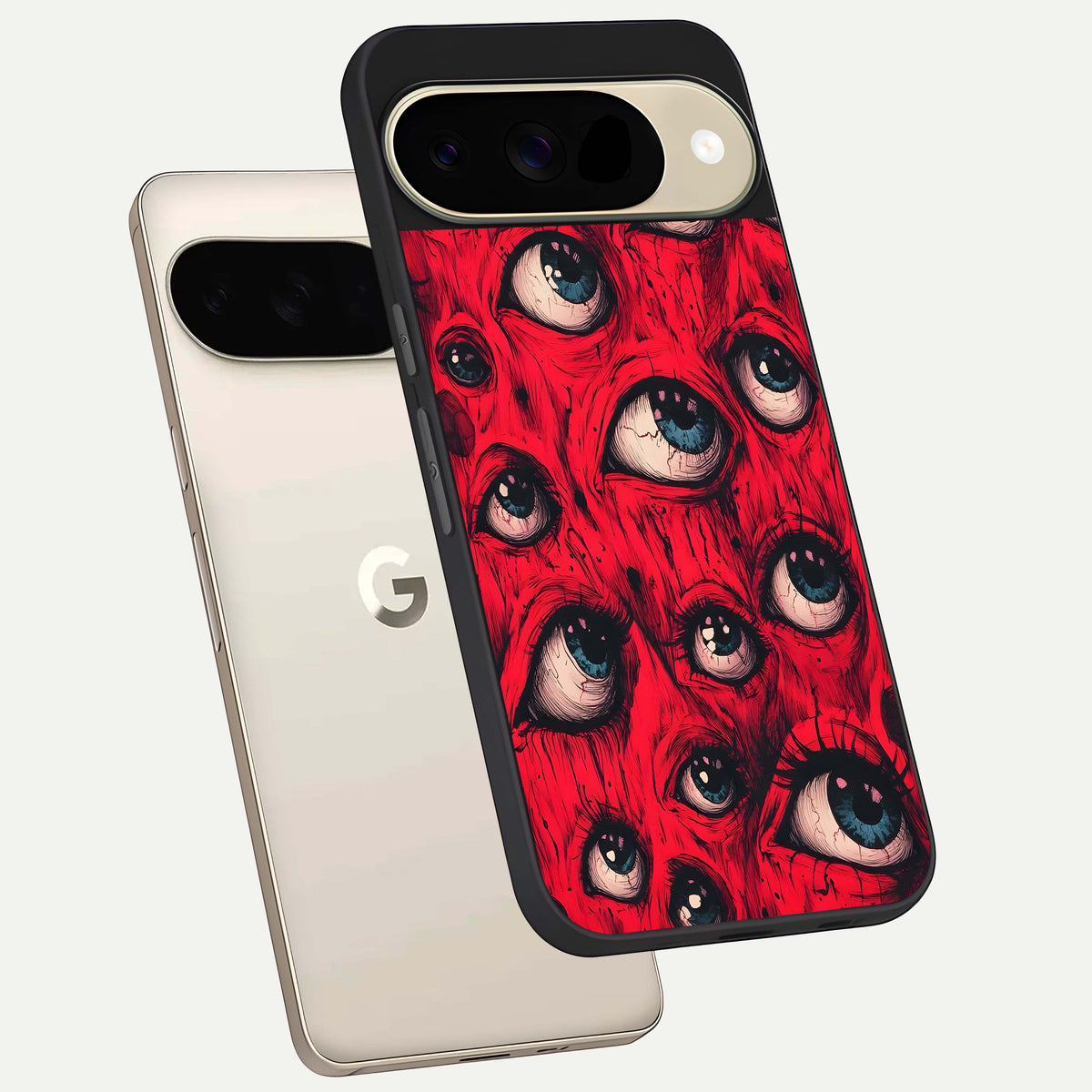  Crimson Watch Eyes phone case For Google Pixel 9 showing premium glass back cover with detailed artwork