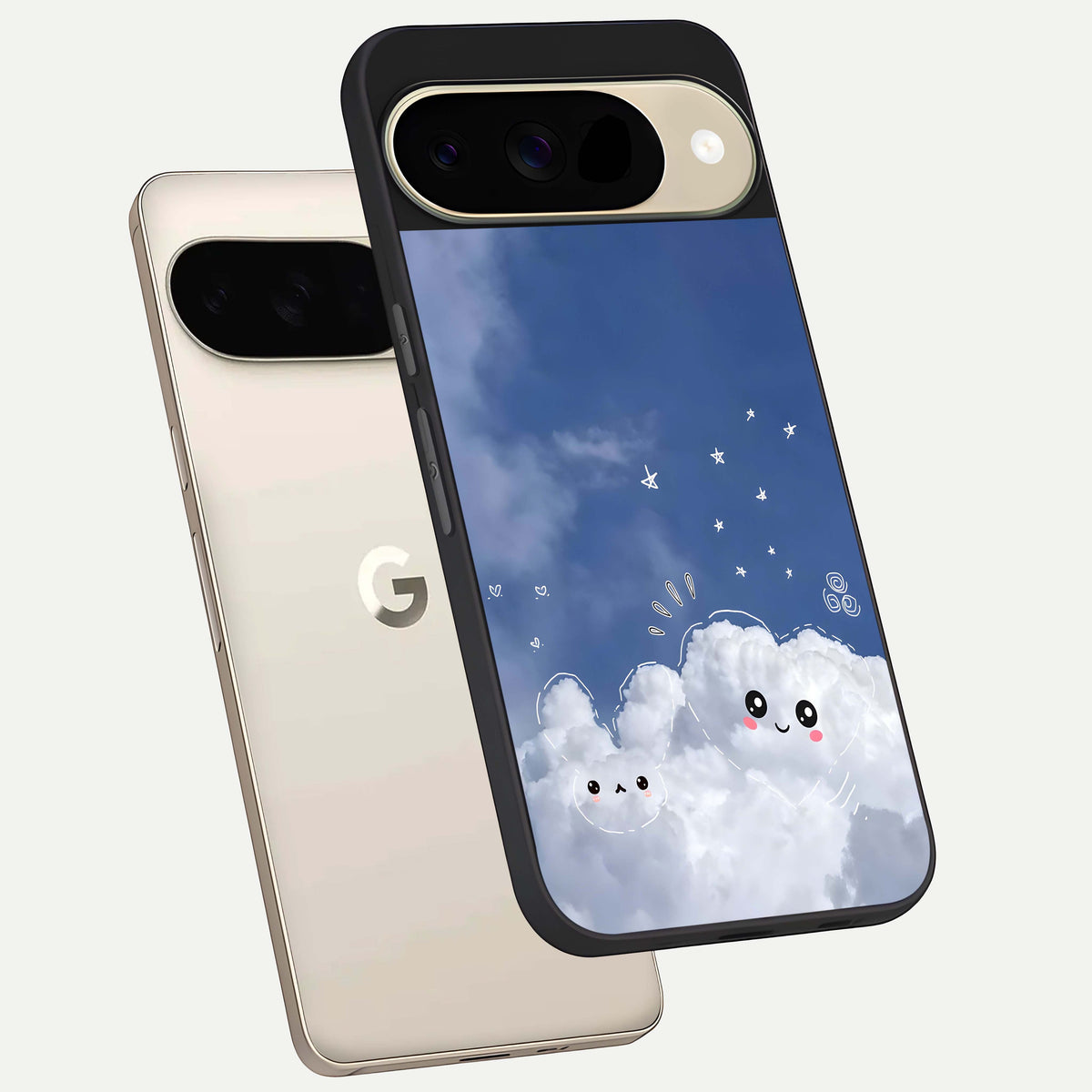  Cute Blossom Cloud phone case For Google Pixel 9 showing premium glass back cover with detailed artwork
