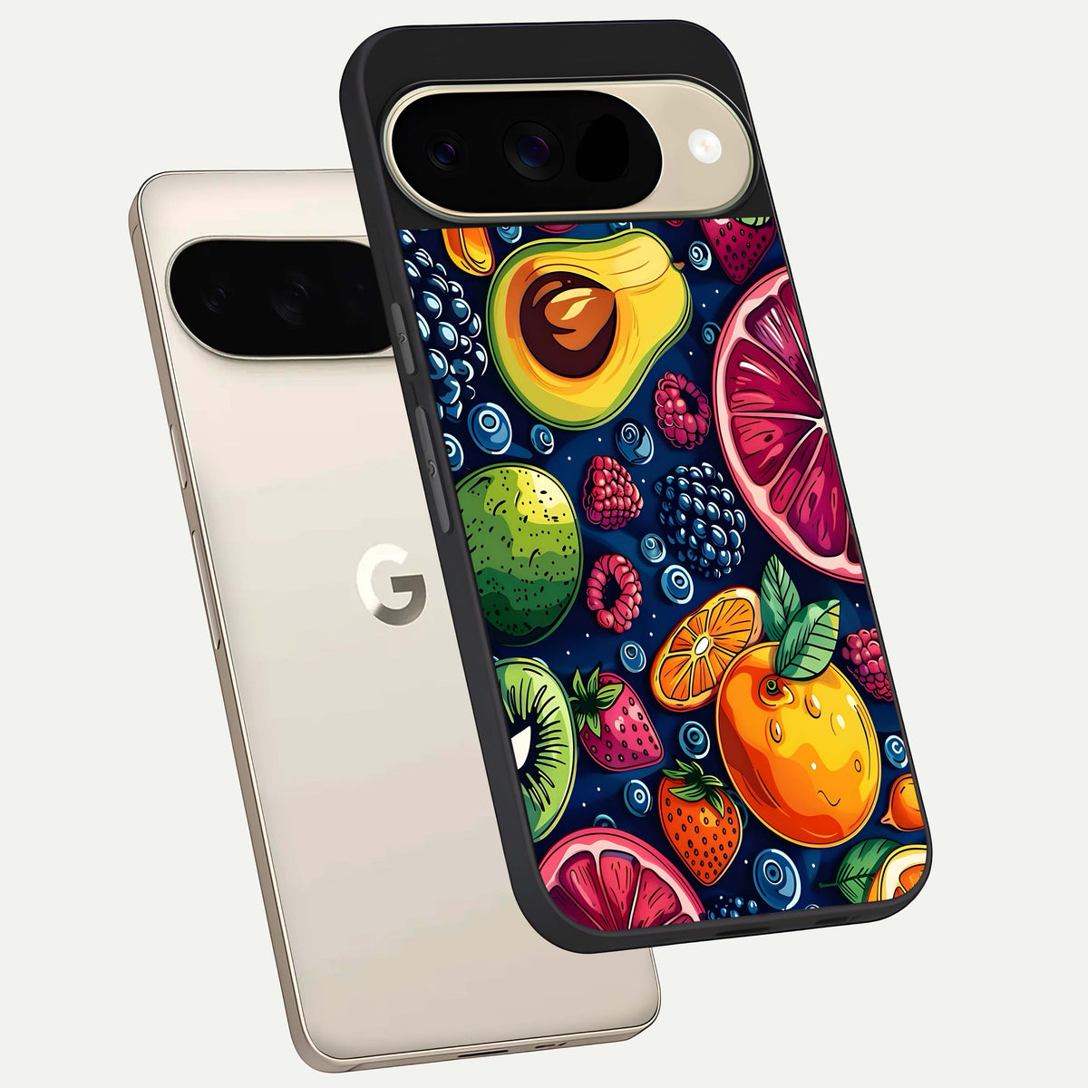  Cute Fruits Art phone case For Google Pixel 9 showing premium glass back cover with detailed artwork