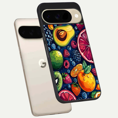  Cute Fruits Art phone case For Google Pixel 9 showing premium glass back cover with detailed artwork