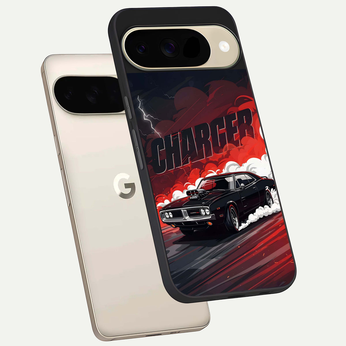  Dark Charger Fury phone case For Google Pixel 9 showing premium glass back cover with detailed artwork