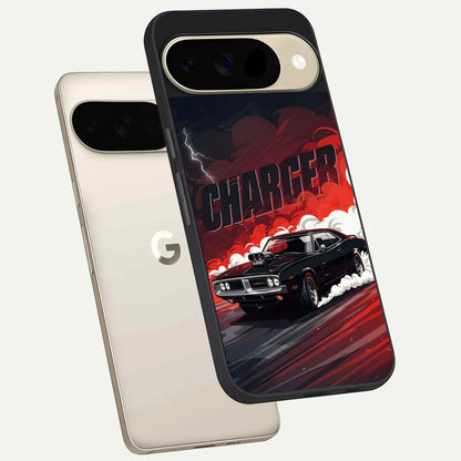  Dark Charger Fury phone case For Google Pixel 9 showing premium glass back cover with detailed artwork