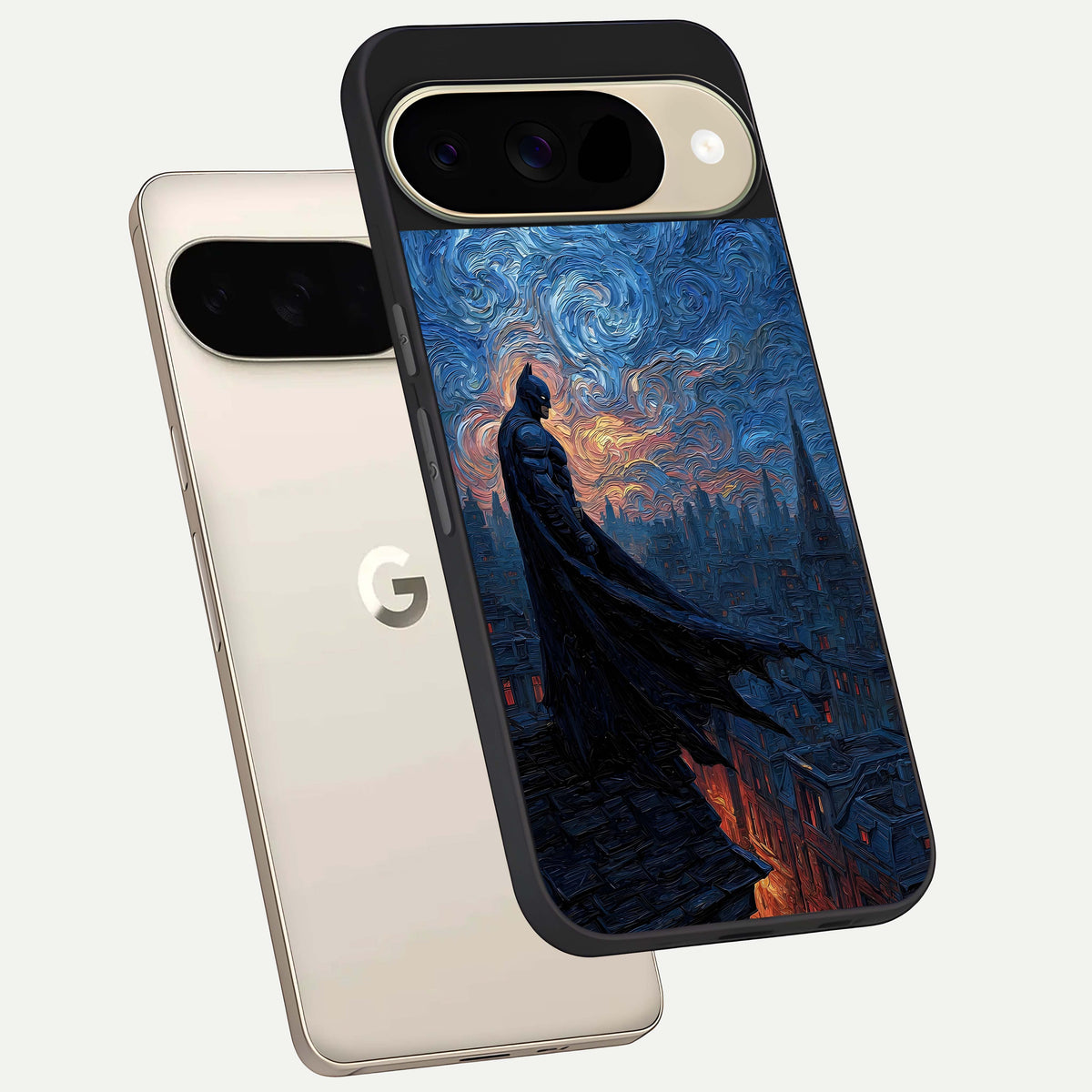  Dark Knight Dusk phone case For Google Pixel 9 showing premium glass back cover with detailed artwork