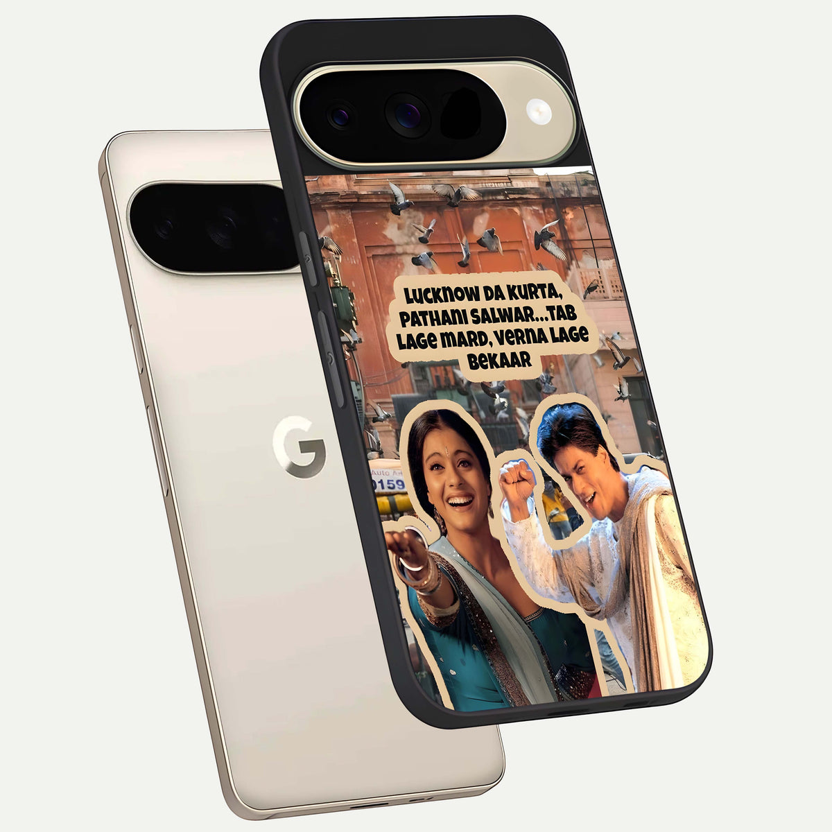  Desi Retro Vibes phone case For Google Pixel 9 showing premium glass back cover with detailed artwork