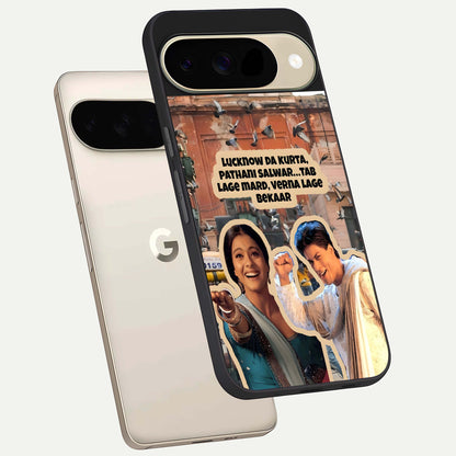  Desi Retro Vibes phone case For Google Pixel 9 showing premium glass back cover with detailed artwork