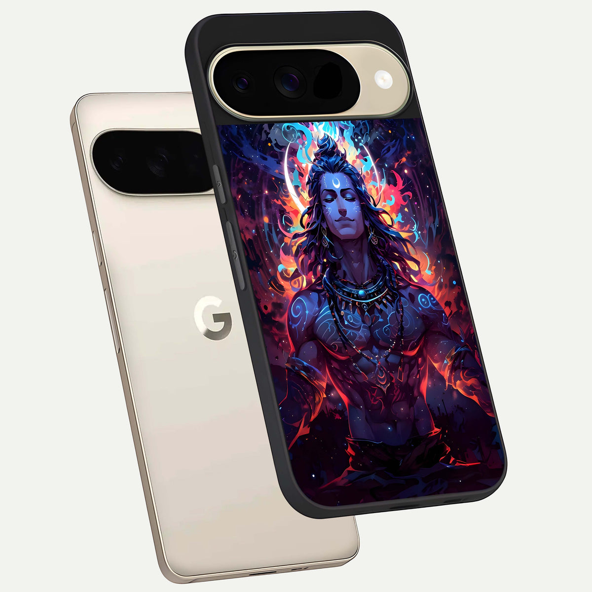  Divine Fire Shiv phone case For Google Pixel 9 showing premium glass back cover with detailed artwork