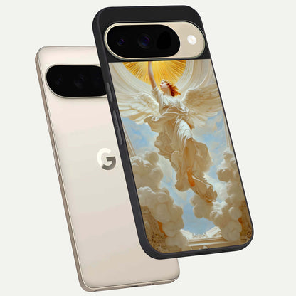  Divine Light Angel phone case For Google Pixel 9 showing premium glass back cover with detailed artwork