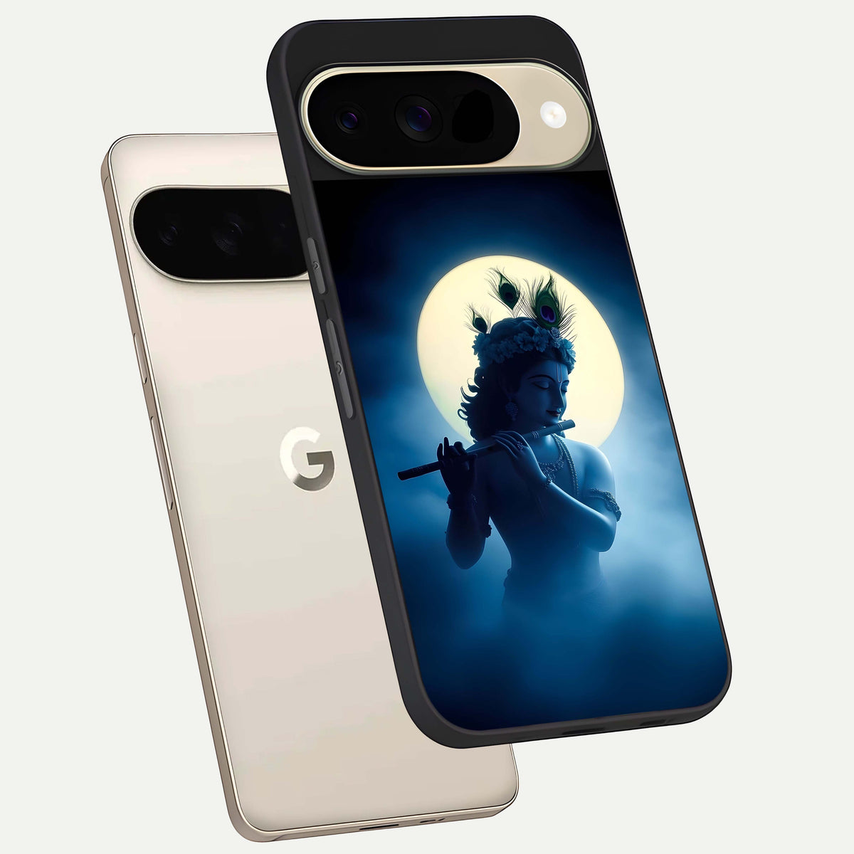  Divine Moon Flute phone case For Google Pixel 9 showing premium glass back cover with detailed artwork
