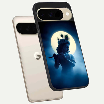  Divine Moon Flute phone case For Google Pixel 9 showing premium glass back cover with detailed artwork