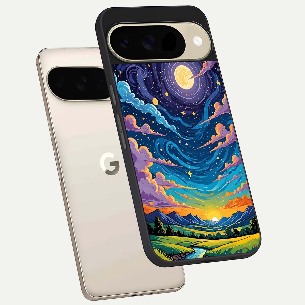  Dreamy Night Landscape phone case For Google Pixel 9 showing premium glass back cover with detailed artwork