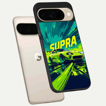  Electric Supra Thunder phone case For Google Pixel 9 showing premium glass back cover with detailed artwork