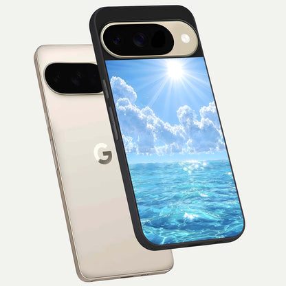  Endless Ocean Horizon phone case For Google Pixel 9 showing premium glass back cover with detailed artwork