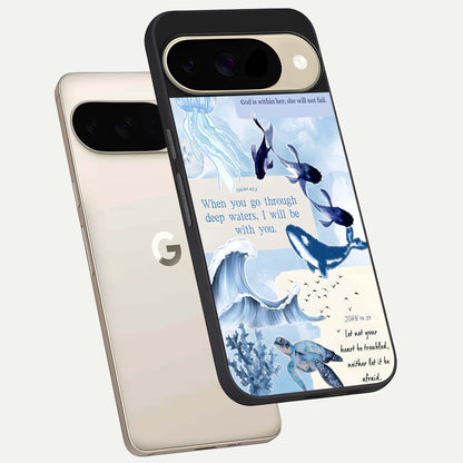  Faithful Ocean Promise phone case For Google Pixel 9 showing premium glass back cover with detailed artwork
