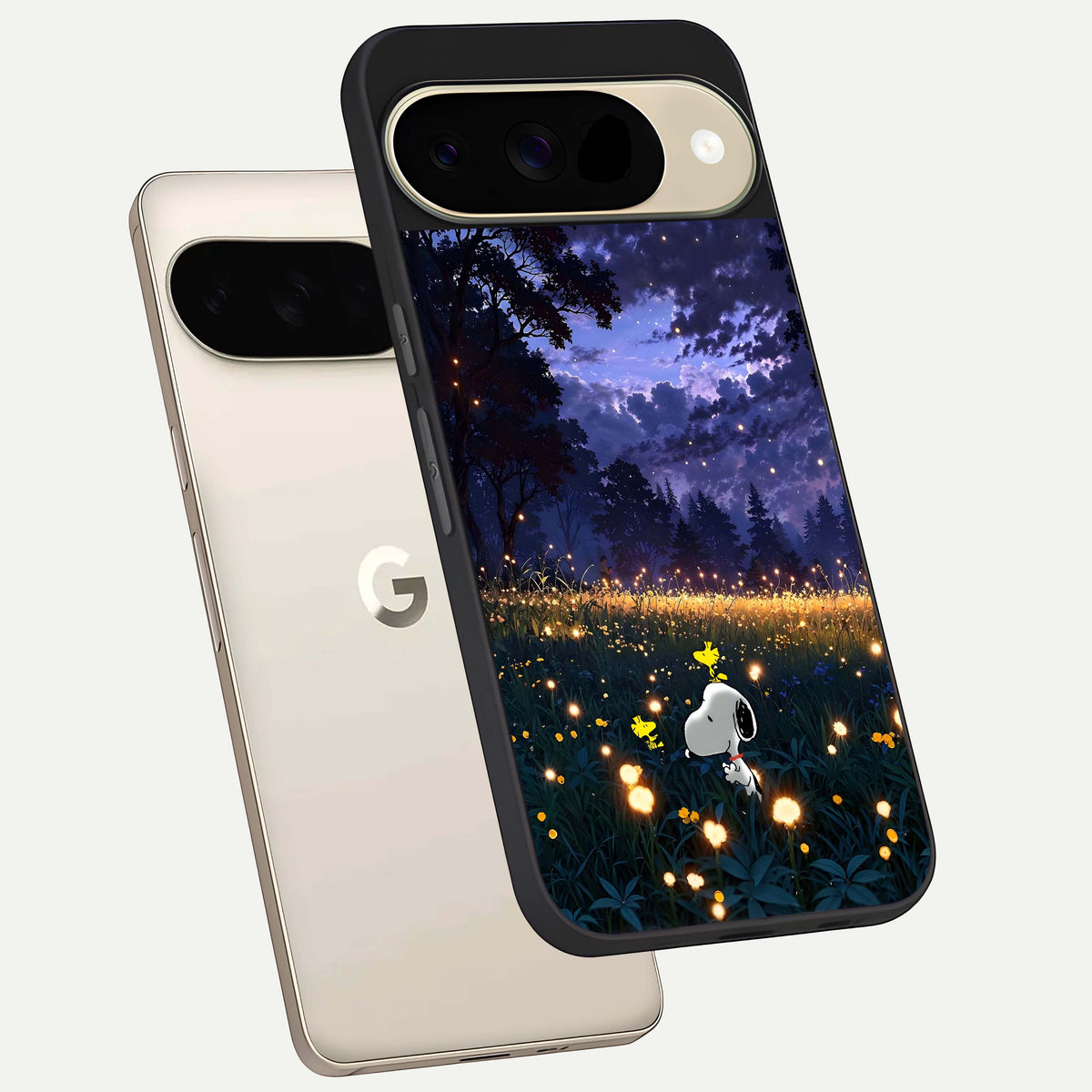  Firefly Meadow Magic phone case For Google Pixel 9 showing premium glass back cover with detailed artwork