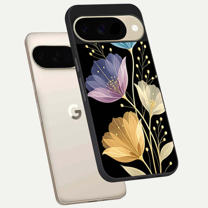  Flower Bloom Glow phone case For Google Pixel 9 showing premium glass back cover with detailed artwork