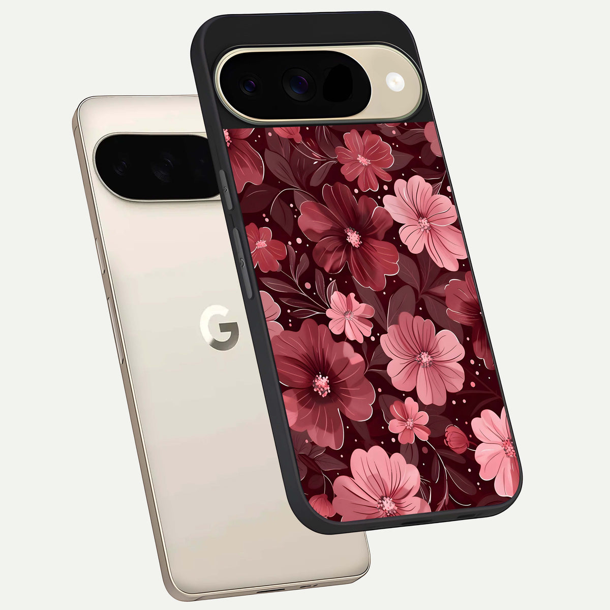  Flower Blush Bloom phone case For Google Pixel 9 showing premium glass back cover with detailed artwork