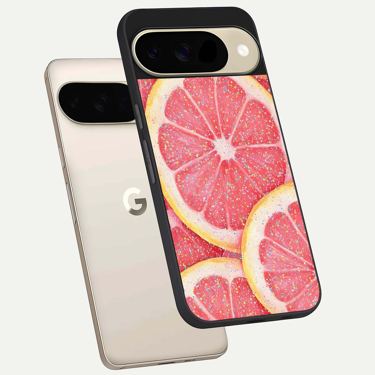  Glitter Grapefruit phone case For Google Pixel 9 showing premium glass back cover with detailed artwork