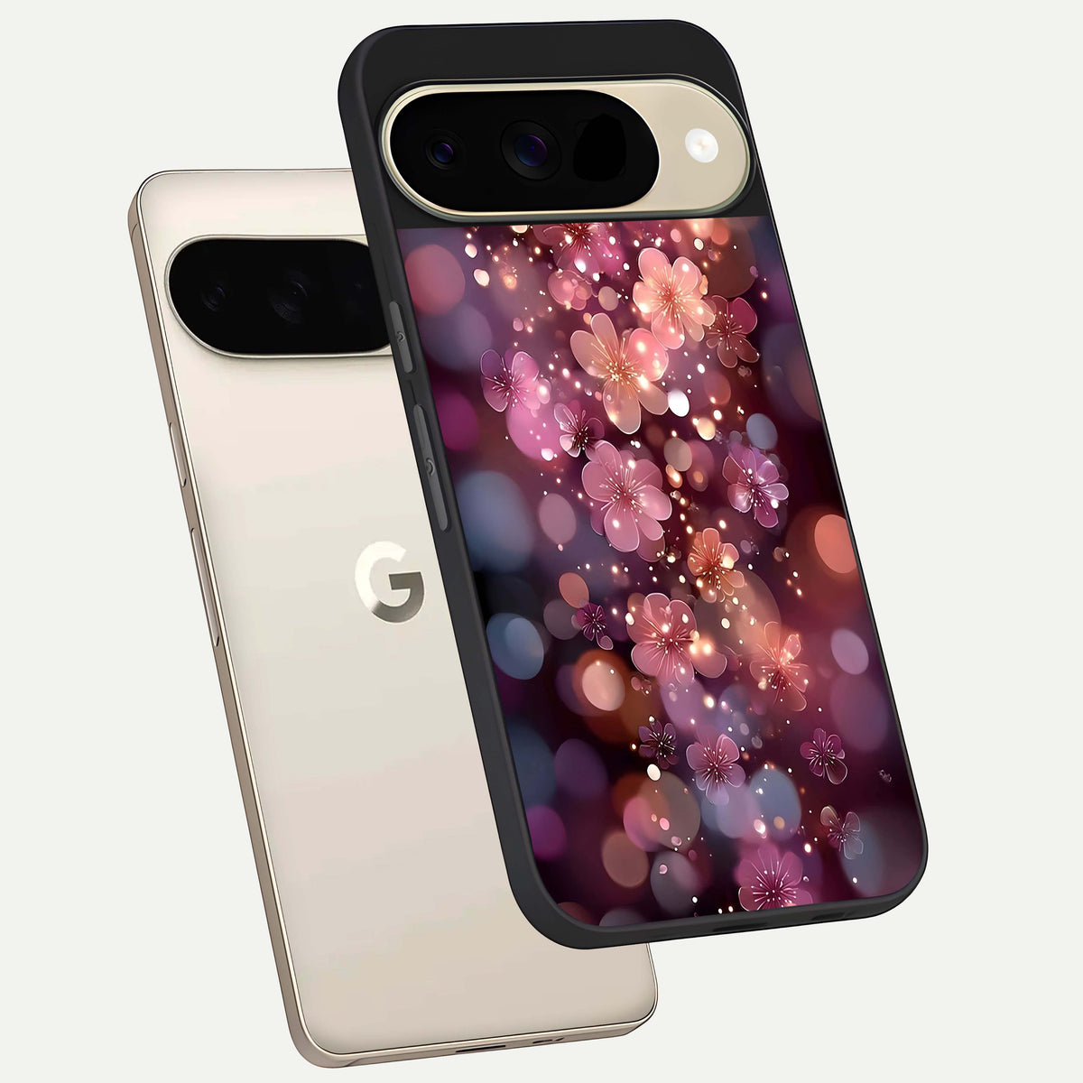  Glowing Petal Bliss phone case For Google Pixel 9 showing premium glass back cover with detailed artwork