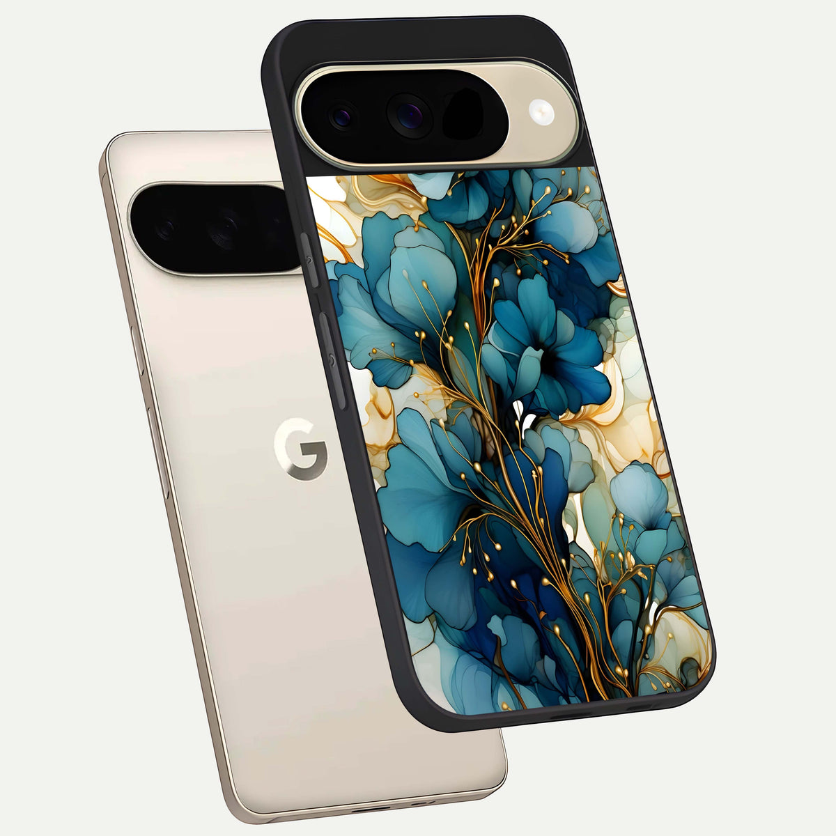  Golden Bloom Symphony phone case For Google Pixel 9 showing premium glass back cover with detailed artwork