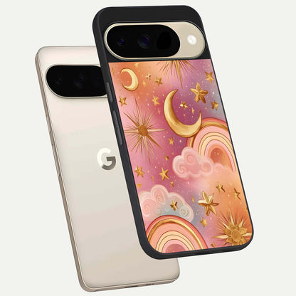  Golden Celestial Dreams phone case For Google Pixel 9 showing premium glass back cover with detailed artwork