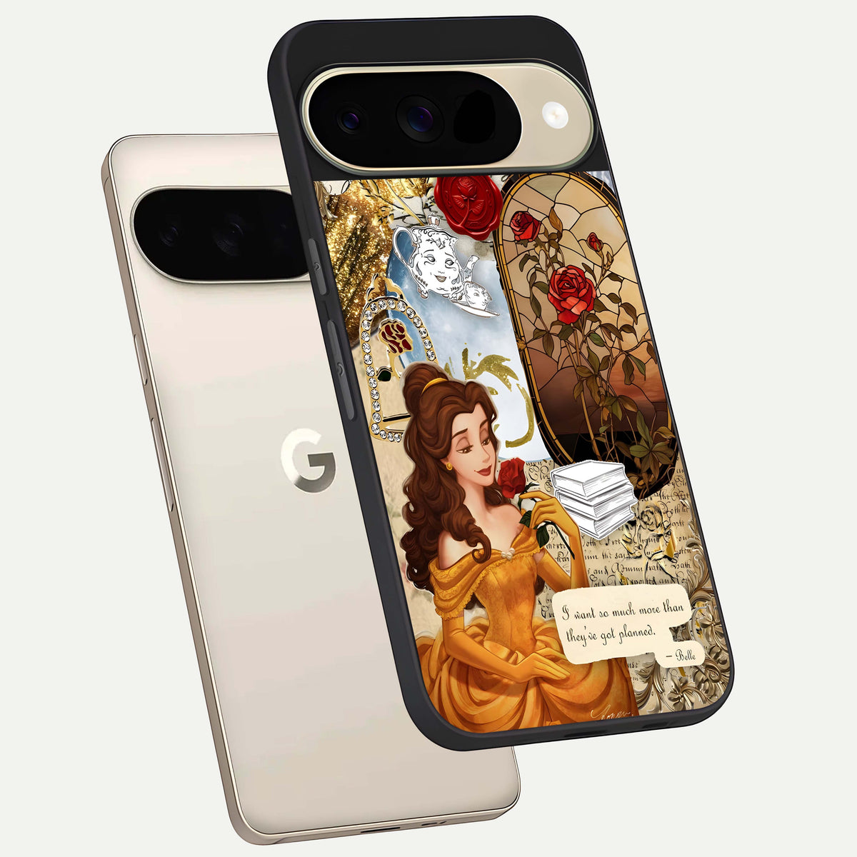  Golden Dream Belle phone case For Google Pixel 9 showing premium glass back cover with detailed artwork