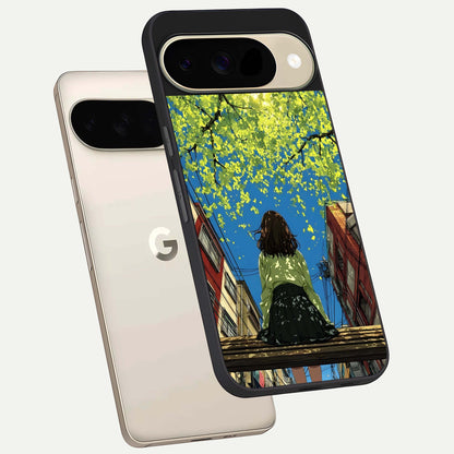  Golden Leaves Glow phone case For Google Pixel 9 showing premium glass back cover with detailed artwork