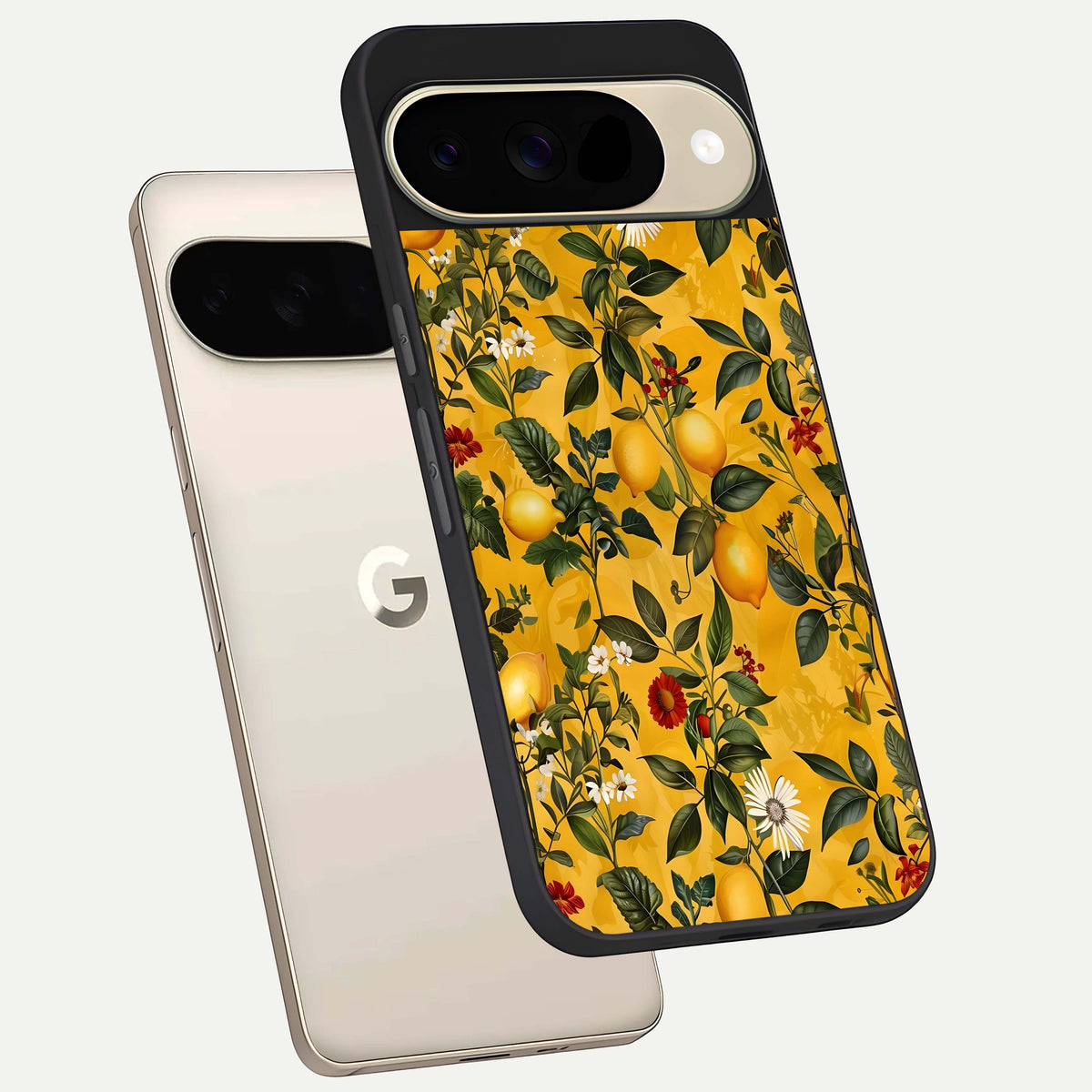  Golden Lemon Field phone case For Google Pixel 9 showing premium glass back cover with detailed artwork