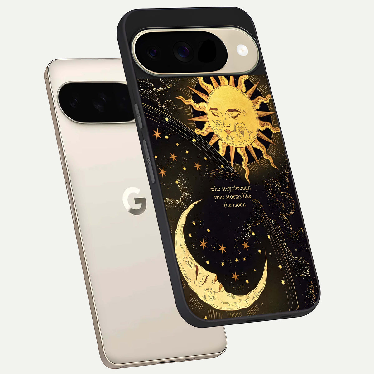  Golden Lunar Love phone case For Google Pixel 9 showing premium glass back cover with detailed artwork
