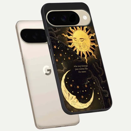  Golden Lunar Love phone case For Google Pixel 9 showing premium glass back cover with detailed artwork