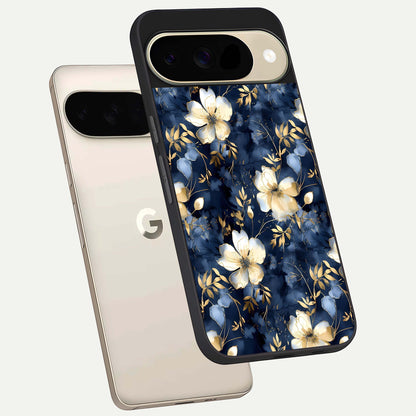  Golden Midnight Bloom phone case For Google Pixel 9 showing premium glass back cover with detailed artwork