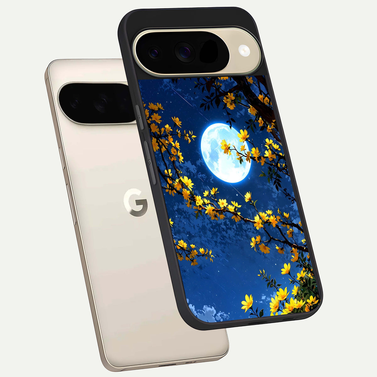  Golden Night Glow phone case For Google Pixel 9 showing premium glass back cover with detailed artwork