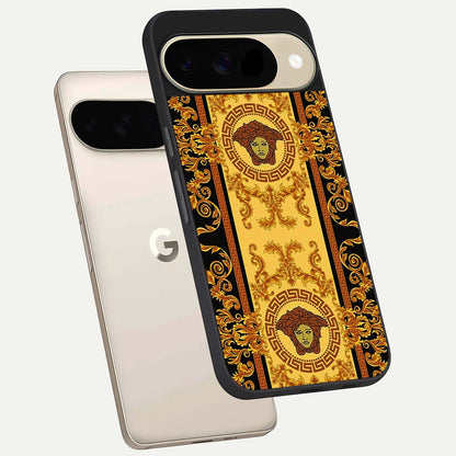  Golden Royal Heritage phone case For Google Pixel 9 showing premium glass back cover with detailed artwork