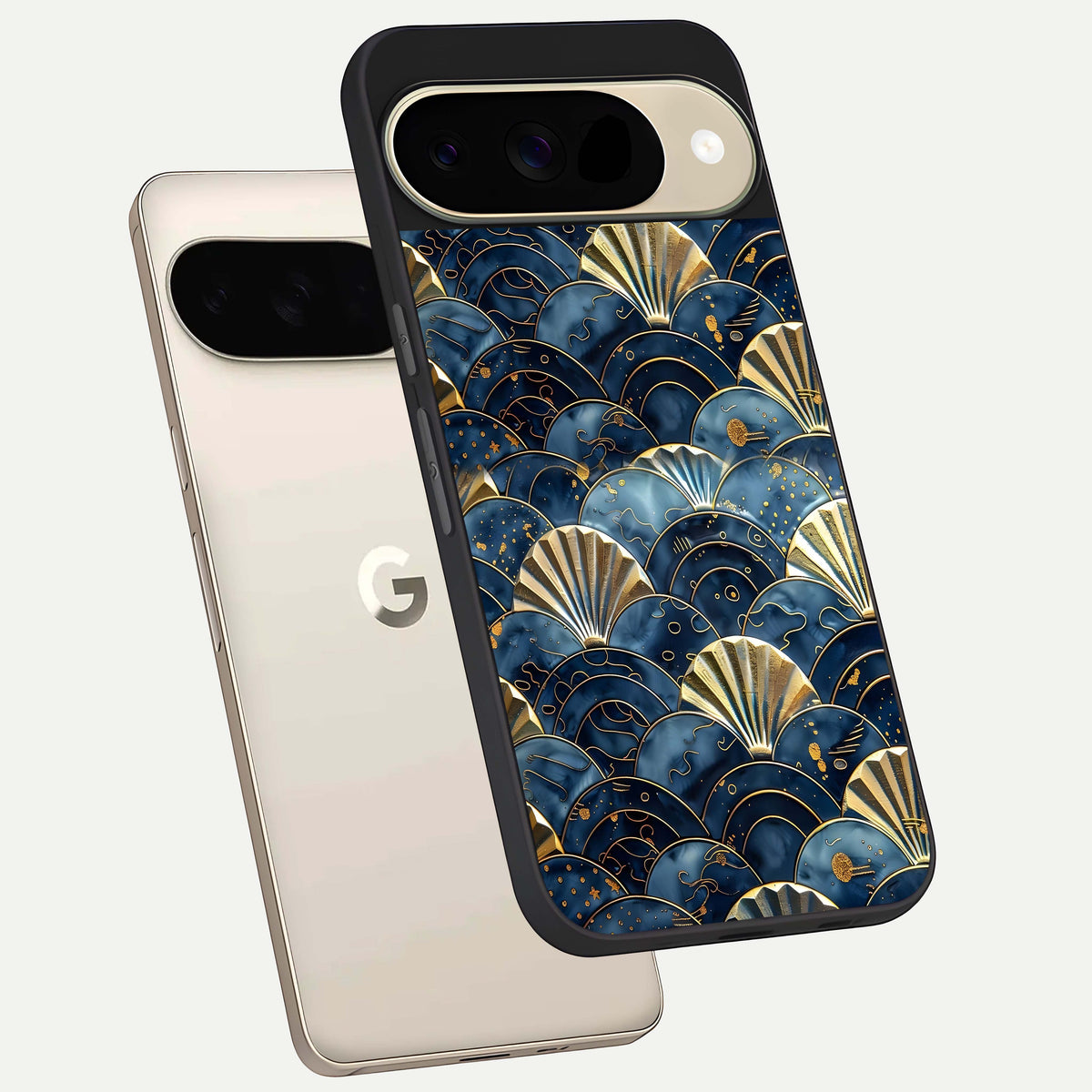  Golden Wave Luxe phone case For Google Pixel 9 showing premium glass back cover with detailed artwork