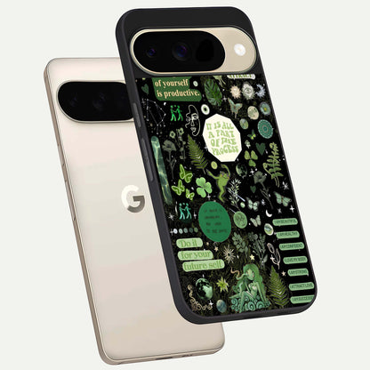  Green Mandala Pattern phone case For Google Pixel 9 showing premium glass back cover with detailed artwork