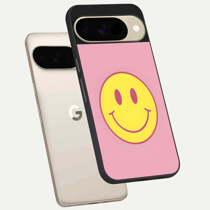  Happy Pink Mood phone case For Google Pixel 9 showing premium glass back cover with detailed artwork