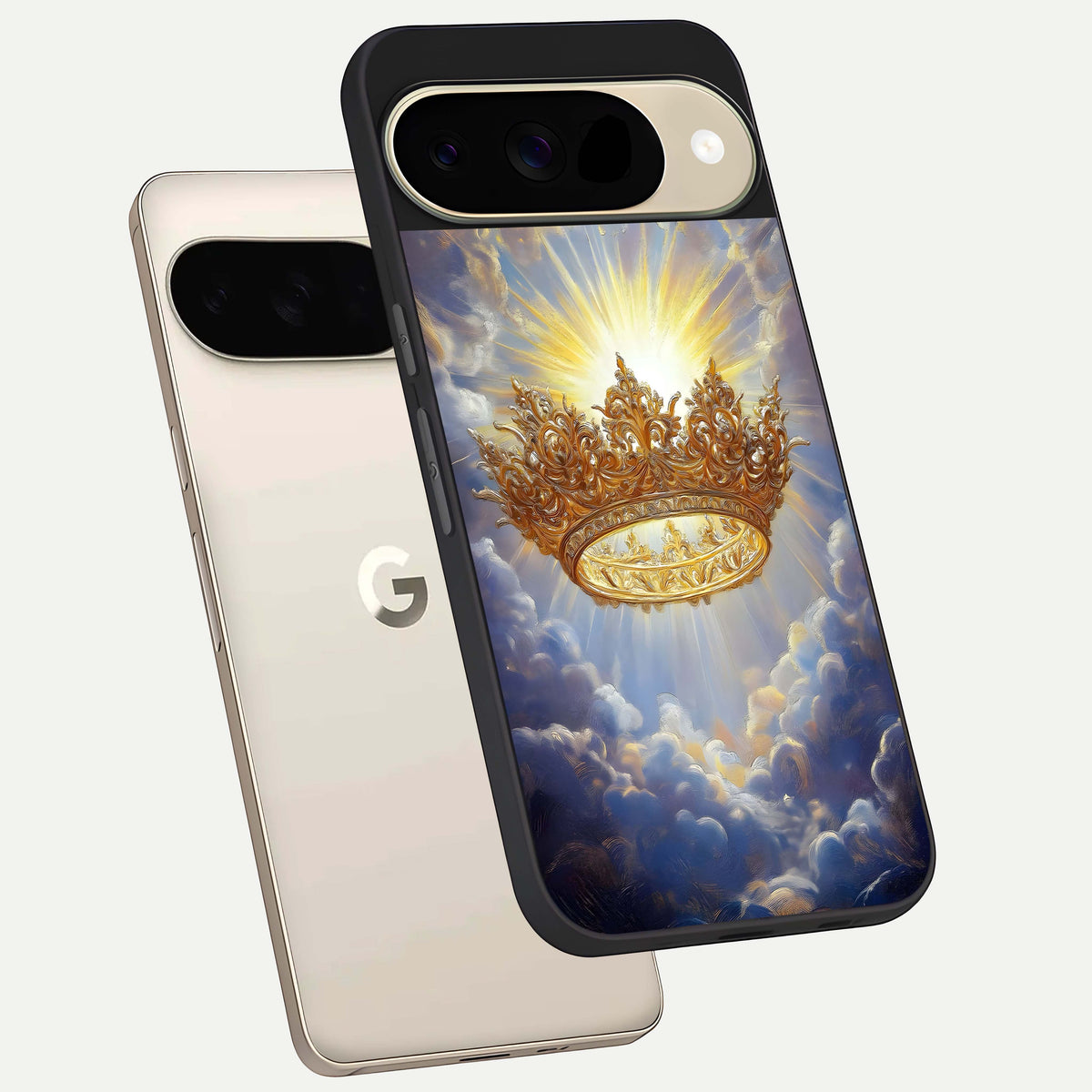  Heavenly Crown Light phone case For Google Pixel 9 showing premium glass back cover with detailed artwork