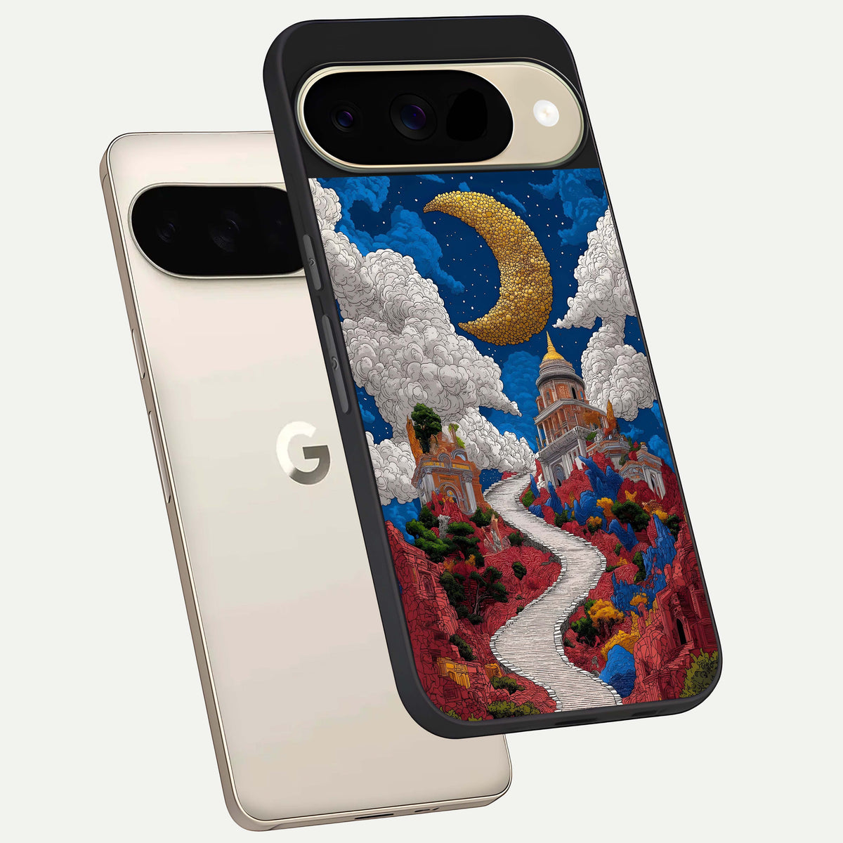  Heavenly Moon Path phone case For Google Pixel 9 showing premium glass back cover with detailed artwork