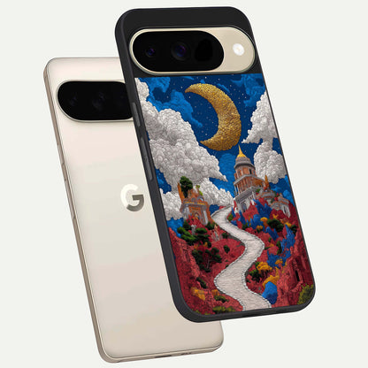  Heavenly Moon Path phone case For Google Pixel 9 showing premium glass back cover with detailed artwork